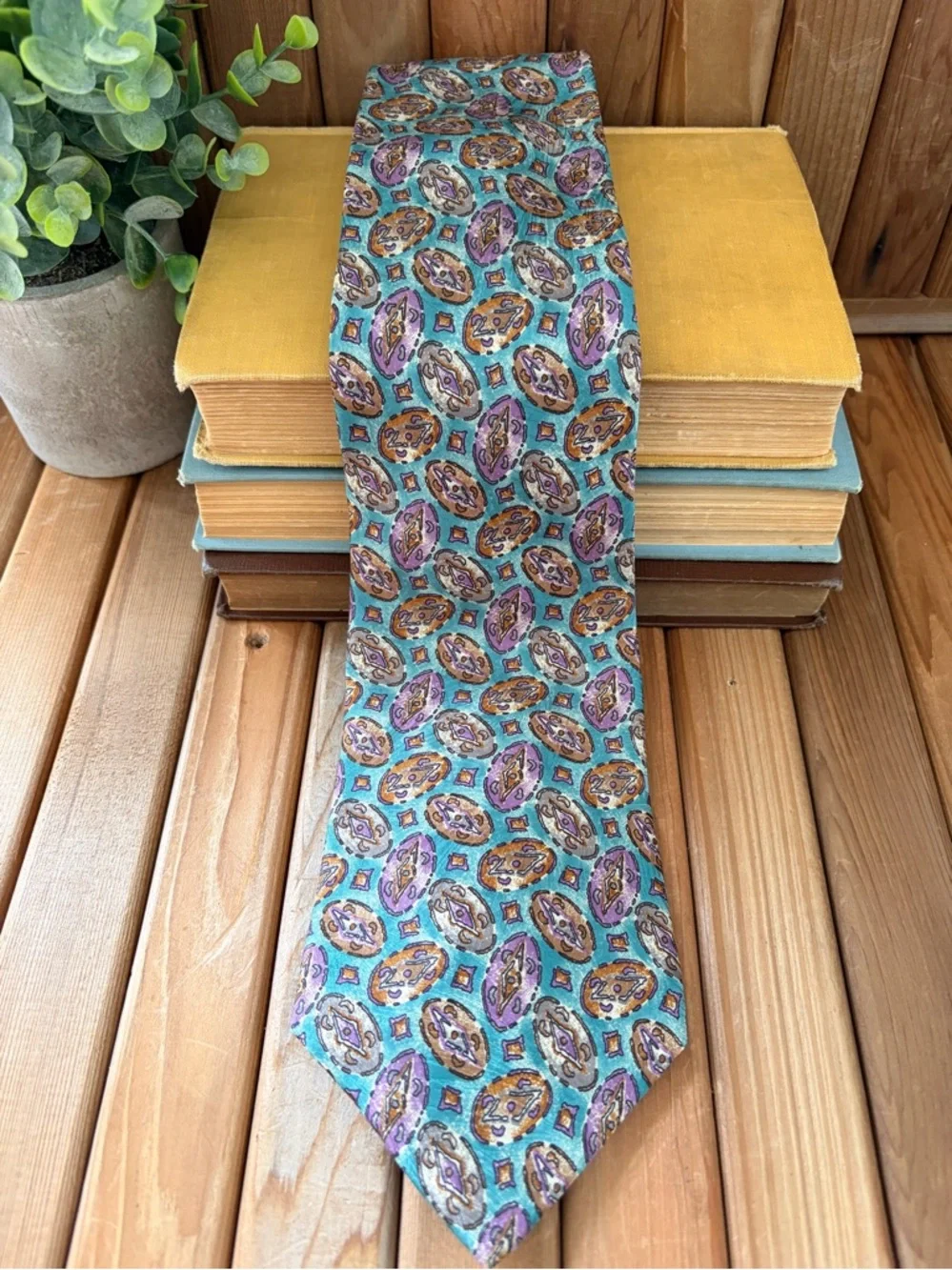 Givenchy Vintage Silk, Tie Teal Purple Geometric, Designer Menswear